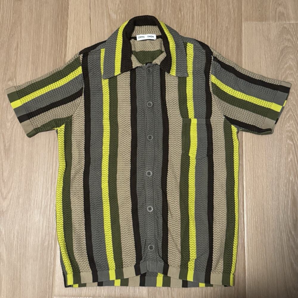 CMMN SWDN Knit Stripe Shirt Vintage Style Grandpacore Eclectic